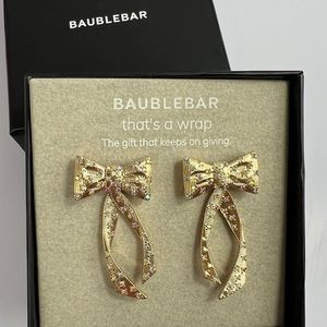Baublebar Gold Bow With Multicolored Stones Drop Earrings NIB